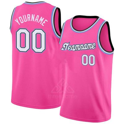 China Breathable Custom White-light Blue Round Neck Pink Rib-knit PIQUE Embroidery Basketball Tank Top for sale