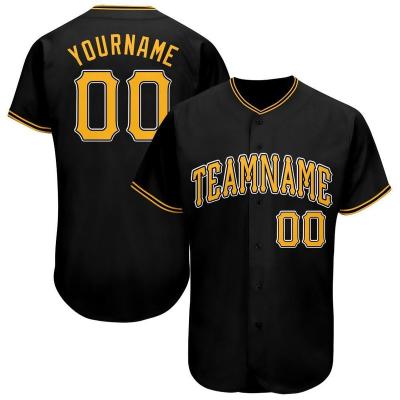 China Breathable Custom Stitched Black Gold White Embroidery Baseball Jersey Men Kids Women for sale