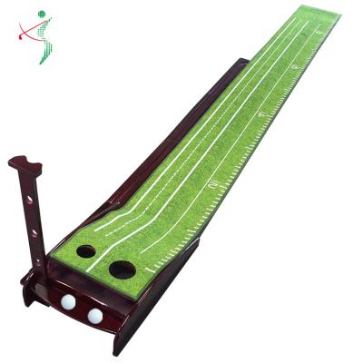 China Velvet+Wood Frame Velvet Solid Wood Golf Putting Mat Putting Trainers Golf Mats With Automatic Ball Return Lane And Barrier for sale