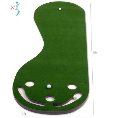 China PP Grass+SBR Foam Portable Push Mat Golf Practice Putting Mat 3x9FT Kidney Golf Putting Green for sale