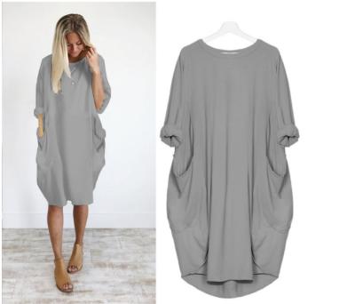 China Anti-wrinkle 2021hot selling casual wear loose long sleeve dress with pockets women wear ladies dress zu verkaufen