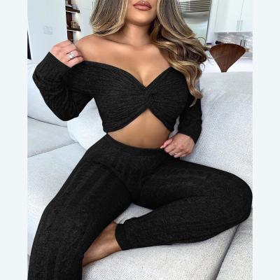 China Hot Selling Amazon QUICK DRY Two Piece Sweater Set Winter Women Bodycon Women Sweater Sets Women Outfits 2 Piece Set Strapless Clothing en venta