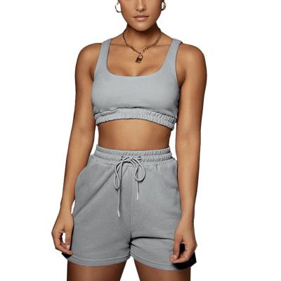 China Anti-Wrinkle Cheap Hot Sale Summer Woman Jogging 2 Piece Cotton Suit Women Sweat Top Two Piece Crop Biker Shorts Set Short Set en venta