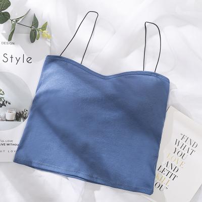 China New Breathable Backless Bra Soild Vest Color Spaghetti To Tie Cotton Camisole Tube Removable Padding Tank Women Crop Top Camis zu verkaufen