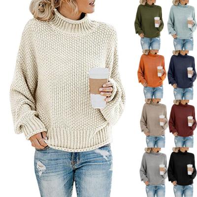 Cina anti-wrinkle high neck knitted sweater women autumn and winter 2021 plus size sweaters ladies solid color pullover oversized sweater in vendita