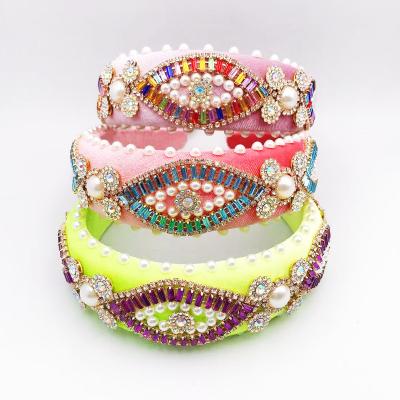 China Diamond Pearl Gorgeous Hair Hoop ladies prom street hair accessories exaggerated color new baroque fashion sponge for sale