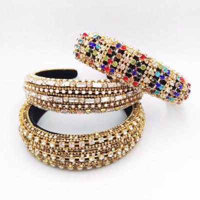 China New Fashion Glass Headband Crystal Atmosphere Fashion Street Shooting Hair Accessories Daily Gold Catwalk Wide Headwear for sale