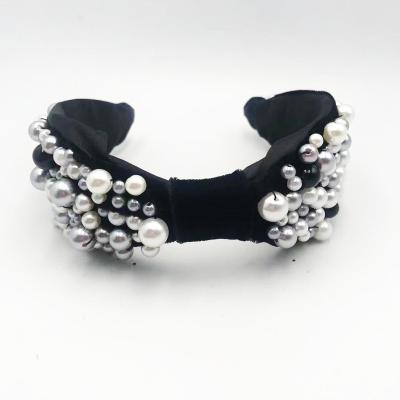 China Fashion Women's Pearl Headband Knotted Fashion Black Headband for sale