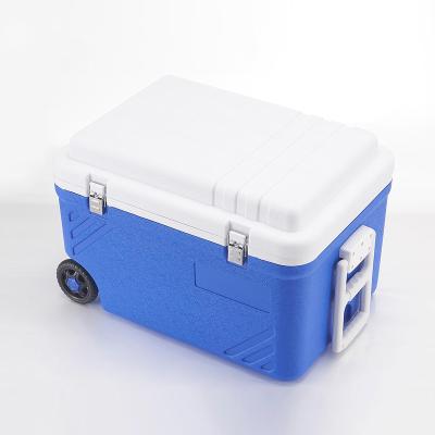 China CANS 65L Large Beer Fish Cooler PPE Cooler Car Plastic Ice Cooler Box With Wheel for sale