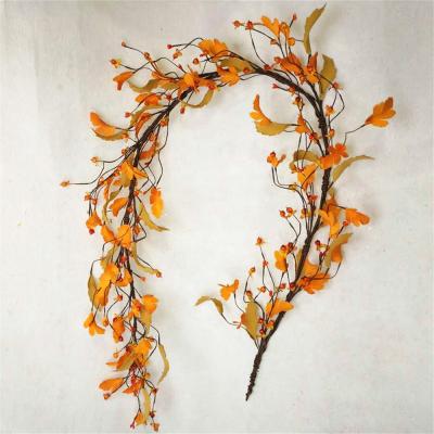 China 5' Pure Handmade Orange Fall Artificial Berry Garland With Leaves Fall Door Decorations for sale