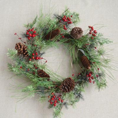 China Pure Handmade High Quality Artificial Christmas Pine Door Wreath With Red Berries for sale