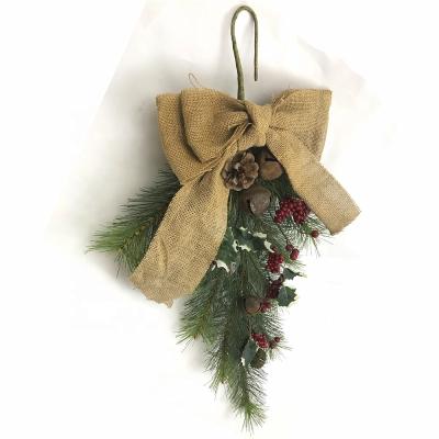 China Small 28 inch pure handmade Christmas bell hanger garland with burlap and red berry for home decoration for sale