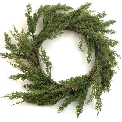 China Decorative 20 inch Christmas wreaths of pure handmade natural pine cone and artificial greenery garland for home decor for sale