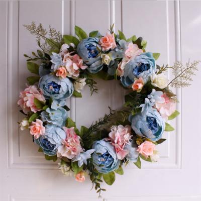 China 40cm Pure Handmade Peony Christmas Wreath Artificial Door Wreaths For Spring Decoration for sale