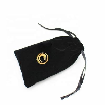 China Recyclable Luxury Custom Packaging Bag With Ribbon Black Drawstring Velvet Jewelry Gift Pouch for sale