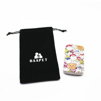 China Recyclable Custom Logo Printed Black Velvet Gift Jewelry Pouch Dust Bag Drawstring Bag for sale