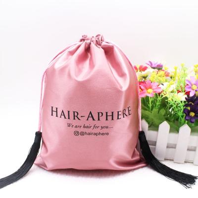 China Custom Printed Satin Drawstring Gift Bags Silk Pouch Hair Bag Wigs Packaging for sale