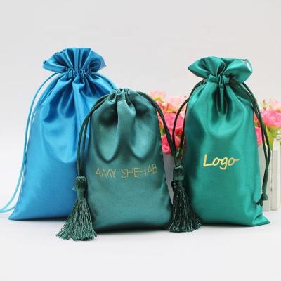 China Custom logo hair bag jewelry gift satin cord extension wig material gift packaging pouch for sale