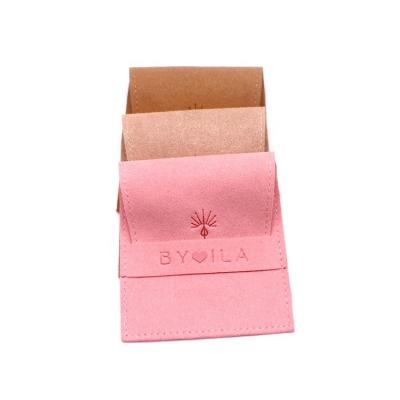 China Recyclable Custom Embossed Logo Envelope Flap Suede Jewelry Pouch Microfiber Jewelry Packaging Pouch Bag for sale