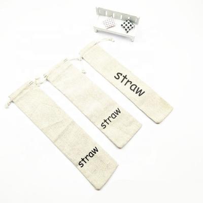 China Recyclable Custom Canvas Drawstring Bag Eco Straw Cotton Pouch Bag For Tableware Drinking Straw for sale