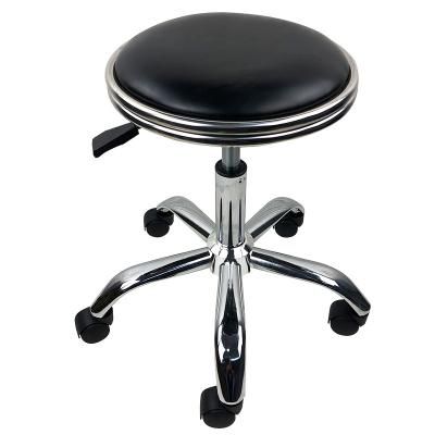 China Small Round Lab PU Leather Chairs Antistatic Metal Saddle Stool With Wheels for sale