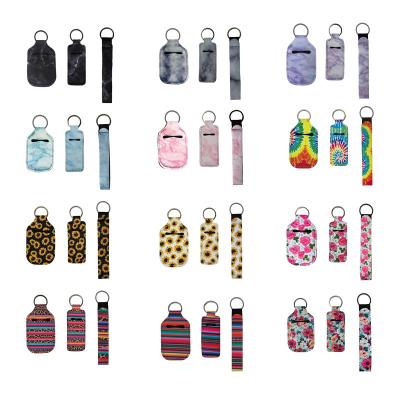 China Neoprene Lip Balm Stick Bottle Lip Gloss Waterproof Sensitive Marble Portable Keychain with Keychains and Hand Chain Bracelet Sanitizer Holder Keychains for sale