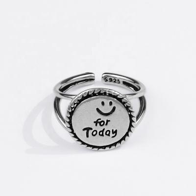 China 2021 New Ring FASHIONABLE Trendy Happy Face Smile Face Retro Round Silver Rings for sale