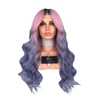 China European Pink Purple Gradient Wig Synthetic Hair Long Big Curly and American Wave Hair Set Wholesale Wig for sale