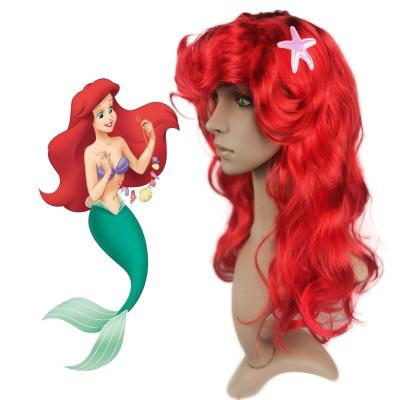 China A Red Mermaid Wig Cospaly Anime Wig Princess Long Fluffy Afro Red Curly Wig for sale