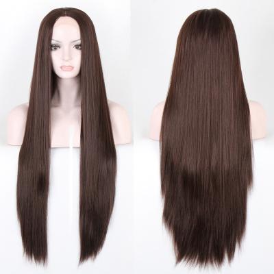 China Long Straight Wig The New Hot Brown Synthetic Lace Front Wig Straight Hair Wig Body Length For Women for sale