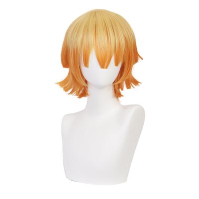 China Wholesale Role Playing Qiancoshair Kimetsu No Yaiba Agatsuma Zenitsu Yellow Mix Cosplay Orange Short Heat Resistant Synthetic Wig for sale