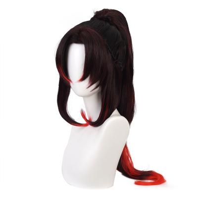 China Wholesale Anime Cosplay Wig Demon Slayer Kimetsu Black And Red Ponytails Cos No Yaiba Kokushibou Cosplay Hair+Single Wigs High Temperature Fiber for sale