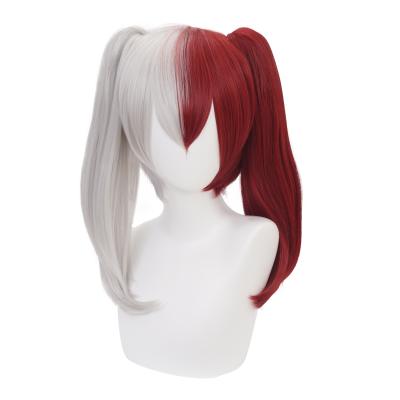 China Wholesale Anime Wig Cosplay Qiancoshair My Hero Adademia Todoroki Shouto Women With Pony Tail Two Half White And Red Synthetic Wigs Cosplay for sale