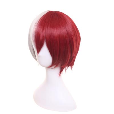 China Wholesale Qiancoshair Role Playing My Hero Adademia Todoroki Short Half White Red Shouto Party Halloween Wigs Synthetic Wigs for sale