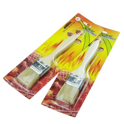 China Easily Cleaned 2 PCS Food Grade Mane High Temperature Resistant Wooden Handle BBQ Frying Oil Brush BBQ Cleaning Cooking Accessories for sale