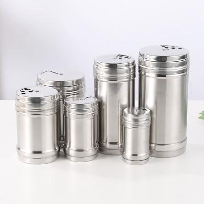 China Easily Cleaned Rotating Lids Design Spice Dispenser Stainless Steel Spice Shaker Multi Function Cooking BBQ Salt Pot for sale