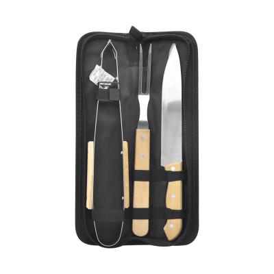 China Easily Cleaned Exterior 3 Pieces GRILL Heat Resistance 3 PCS Oxford Cloth Bag Set BBQ Tools Handle Camping BBQ Wood Tool Kit for sale