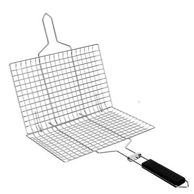 China Easily Cleaned Stainless Steel BBQ Grilling Mesh With Wooden Handle BBQ Accessories For Outdoor Grill for sale