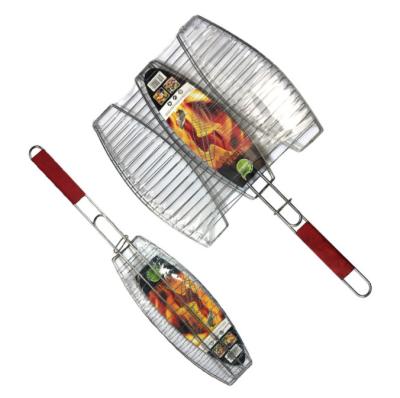 China Good Price BBQ Grill Tool Tongs Barbecue Three Grilled Fish Clip Outdoor Fish Clip Easily Cleaned Simple Grilled Fish Net for sale