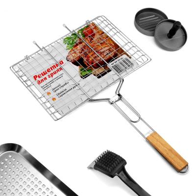 China Easily Cleaned Iron BBQ Grill Wire Mesh Net Fish Grill Checken Large Size 6 Rotisserie Staple Hamburger BBQ Net for sale