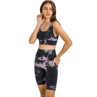 China Breathable Unique Style Two Piece Yoga Pant And Eco-Friendly Sporty Bra Tie Die Yoga Set for sale