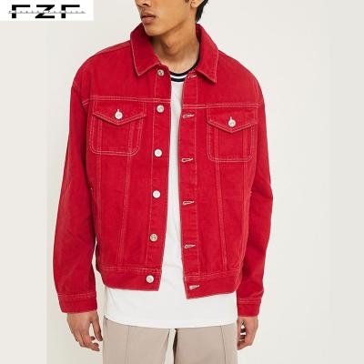 China Viable Wholesale Mens Regular Length Red Cardboard Denim Jacket for sale