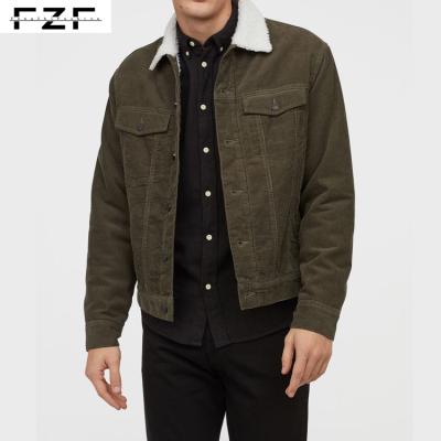 China Sustainable Fleece Lined Custom Men Winter Corduroy Jacket With Raccoon Fur Collar for sale