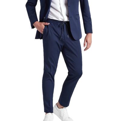 China Anti-pilling Support Wholesale Customized Fashion High Quality Men's Slim Straight Navy Blue Drawstring Suit Pants for sale