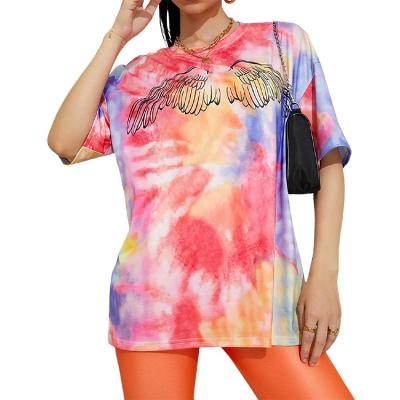 China New QUICK DRY Summer Drop Shoulder Tie Dye Oversized Aplet Crew Neck Tee Shirt Graphic Print T-Shirt for sale