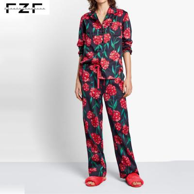 China Winter QUICK DRY Custom Flower Chinese Satin Printed Pajamas for sale