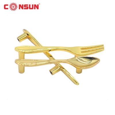 China Gold Modern Zinc Alloy Fork Shaped Drawer Furniture Handle Sideboard Handle for sale