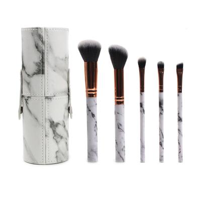 China Angular Blush Soft and Odorless Natural Synthetic Stiffens Kabuki Base Blending Professional Marble Makeup Brush Set 5Piece With Case for sale