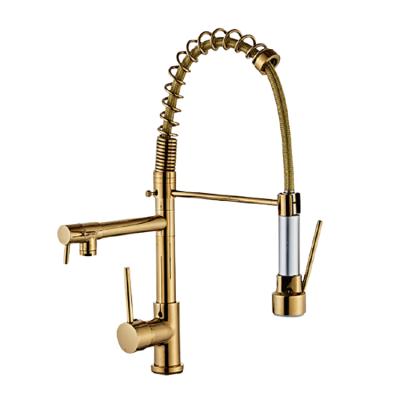 China Modern Hot And Cold Faucets Electric Gold Brass Faucet Pull Out 360 Degree Rotating Spring Kitchen Faucet for sale