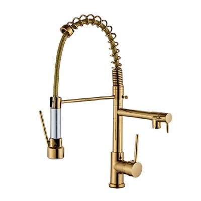 China Hot And Cold Gold Brass Kitchen Pull Out Electric Spring Faucets Modern Kitchen Faucet Sink Faucet for sale